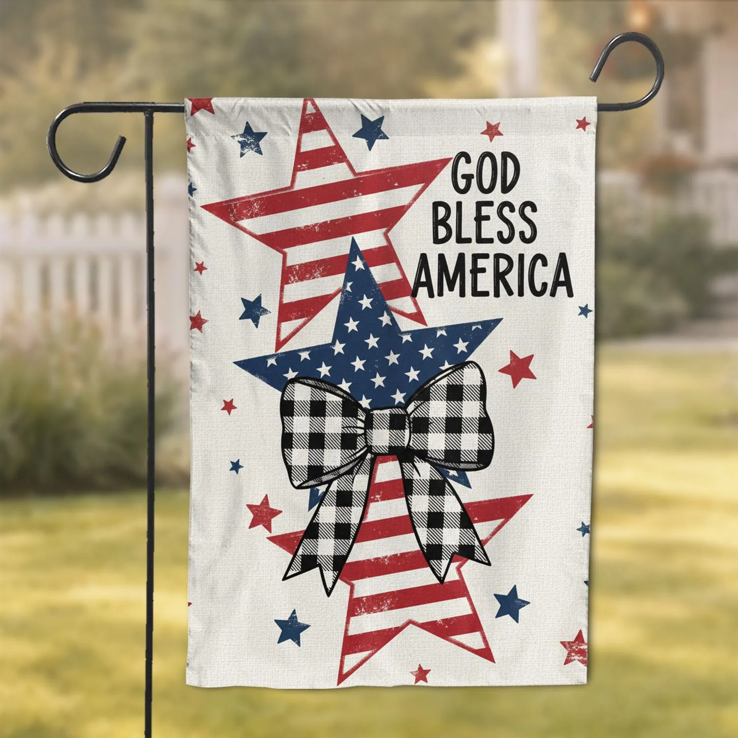 God Bless America Stars Bow - Independence Day Home Decor Gift Garden Flag - 1