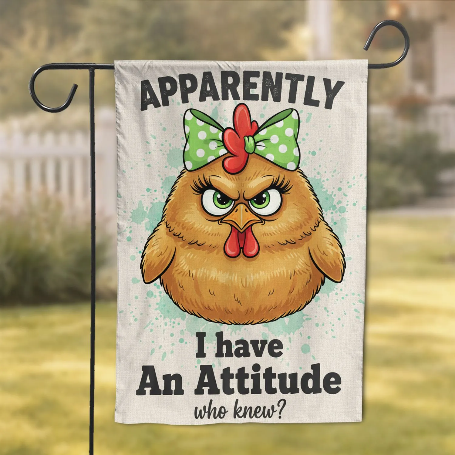 Grumpy Chicken Chick 'An Attitude' Funny - Farmhouse Home Decor Gift for Poultry Lover Garden Flag - 1