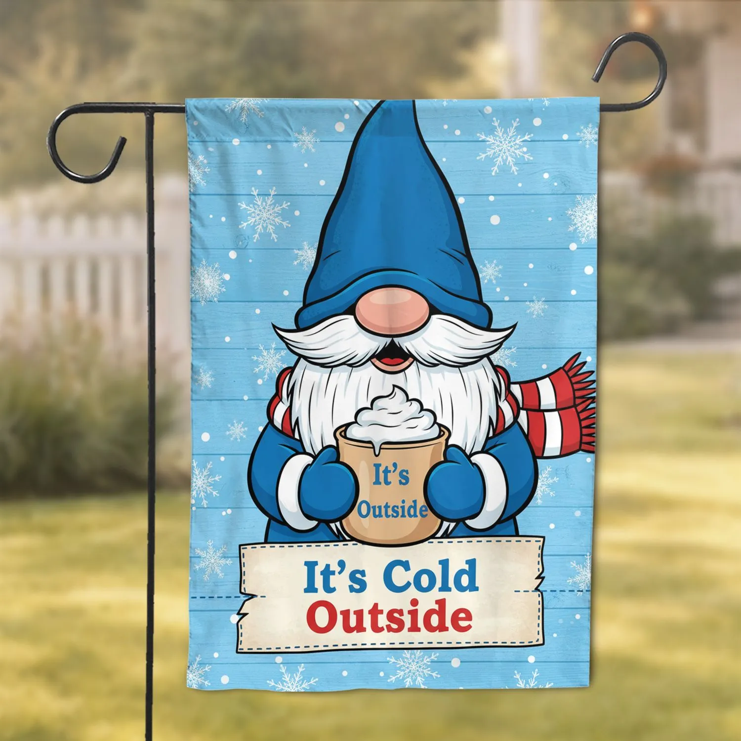 Winter Gnome Holding Cold Outside Mug - Christmas Holiday Home Decor Gift Garden Flag - 1