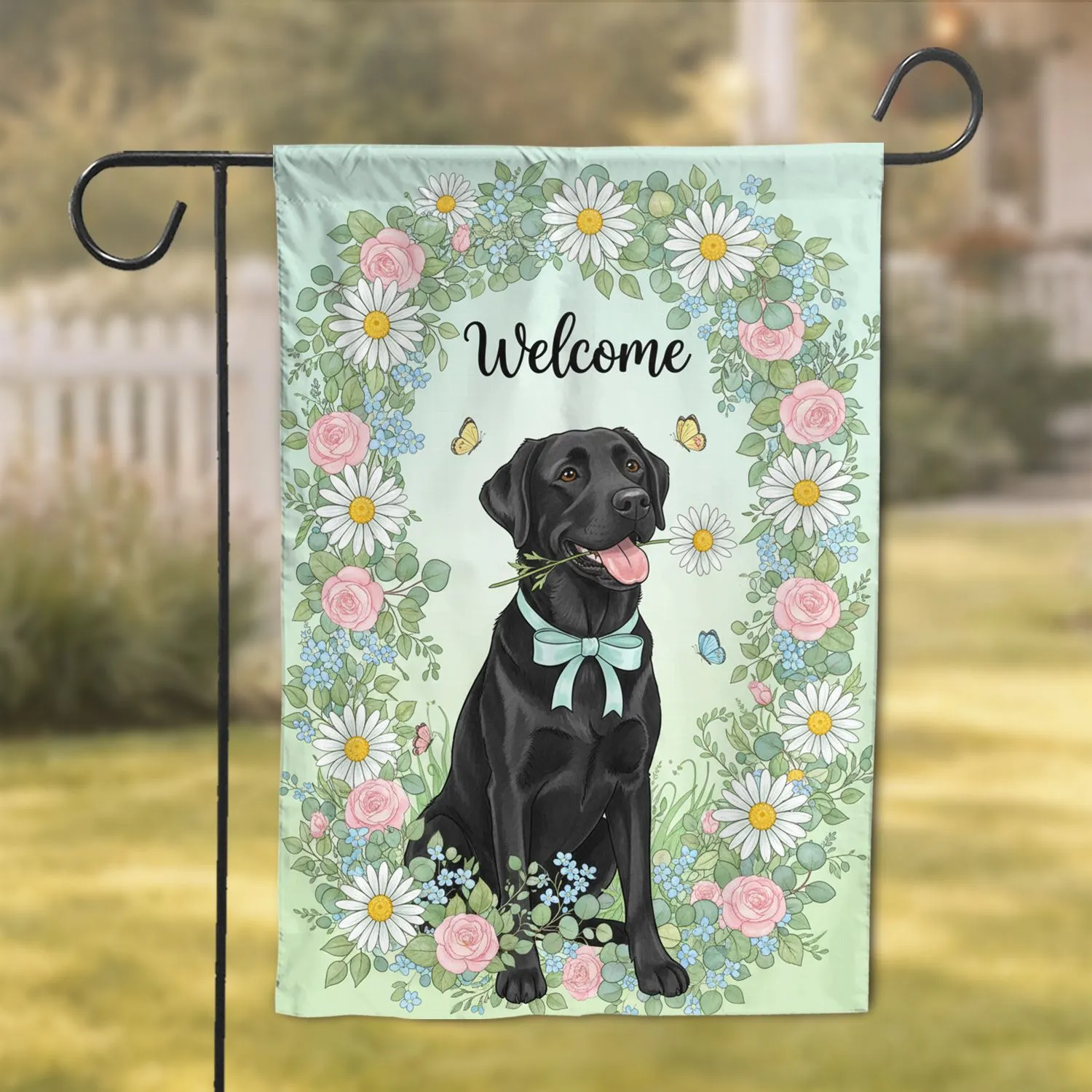 Welcome Black Labrador Dog Garden Flowers - Home Decor Gift for Dog Lover Garden Flag - 1