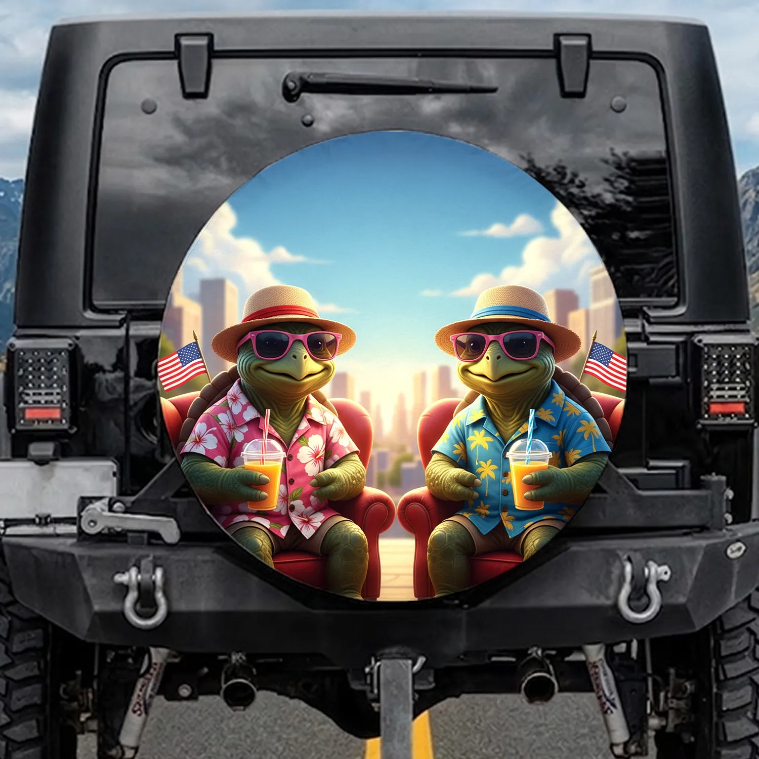Turtles Hawaiian Shirts American Flag - Patriotic Summer Road Trip Spare Tire Cover - 1