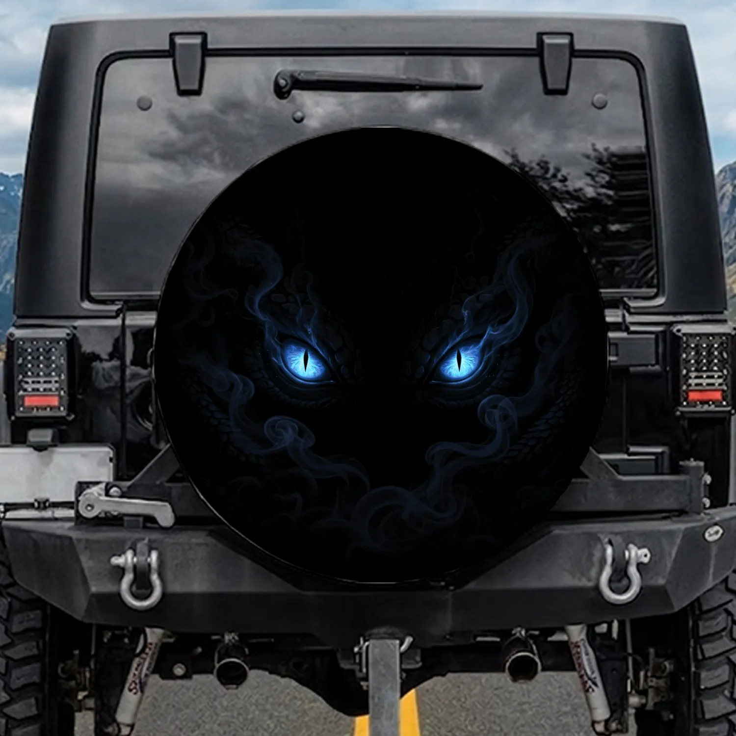 Glowing Piercing Electric Blue Reptile Eyes - Dark Fantasy Decor For Mystery Fan Spare Tire Cover - 1