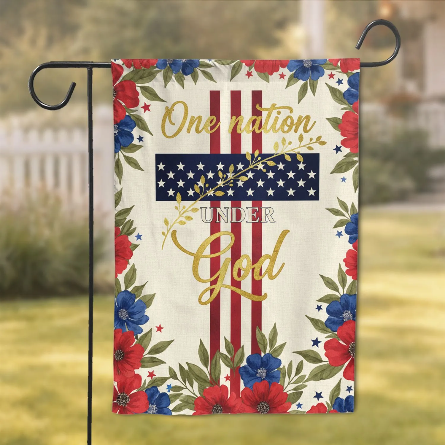 American Flag Cross One Nation Under God - USA 250th Anniversary Independence Day for Veterans Garden Flag - 1