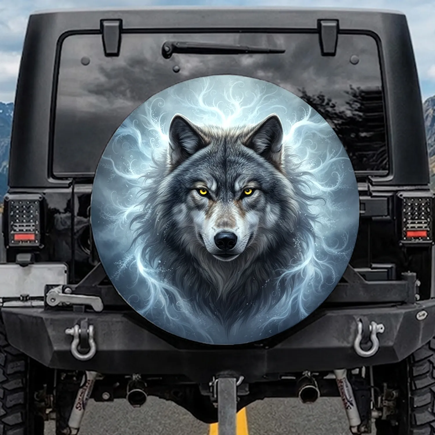 Majestic Gray Wolf Yellow Eyes - Wildlife Lover Outdoor Adventure Gift Spare Tire Cover - 1
