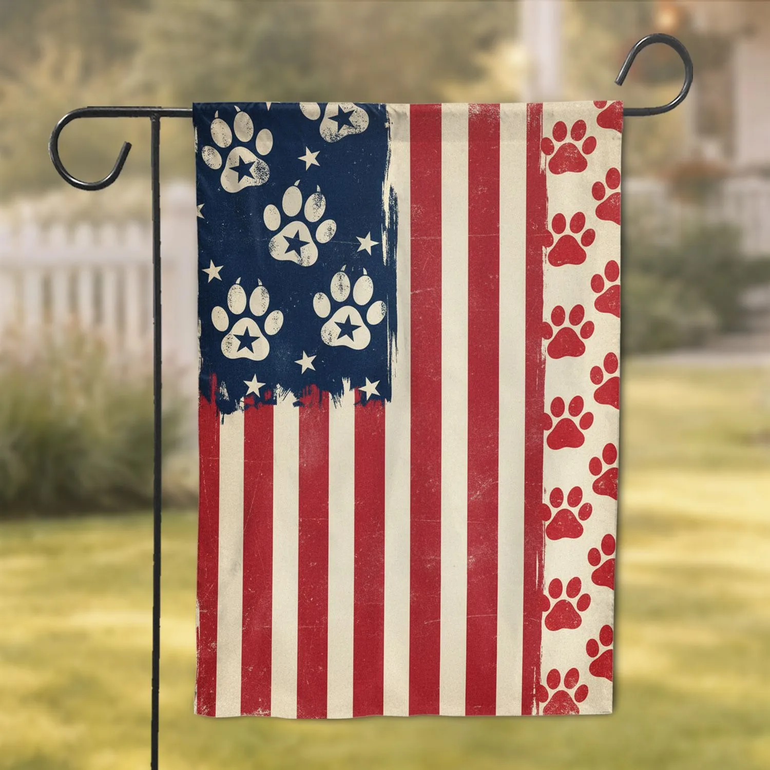 Distressed American Flag Paw Prints - Patriotic Home Decor Pet Lover Gift Garden Flag - 1