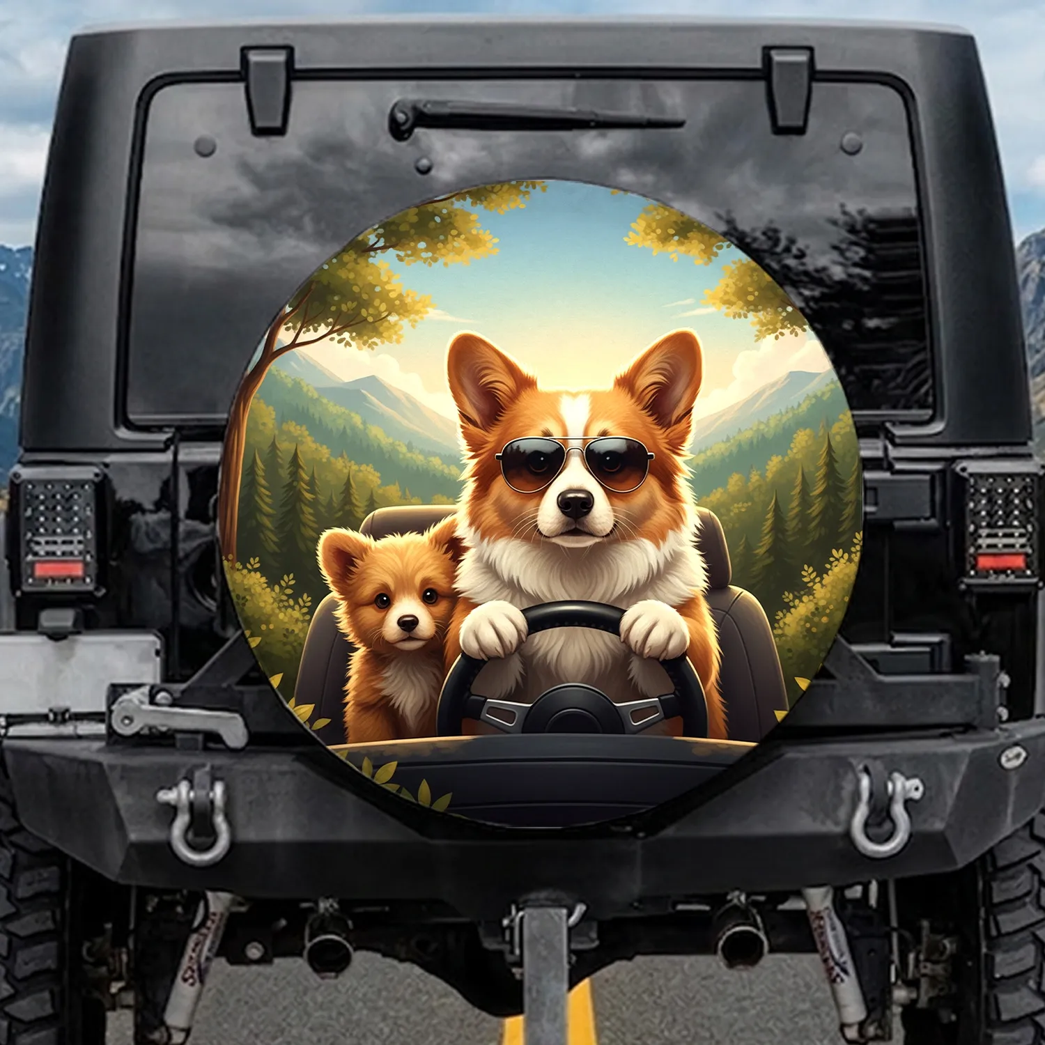 Corgi Puppy Sunglasses Road Trip - Travel Essentials Gift for Dog Lover Spare Tire Cover - 1