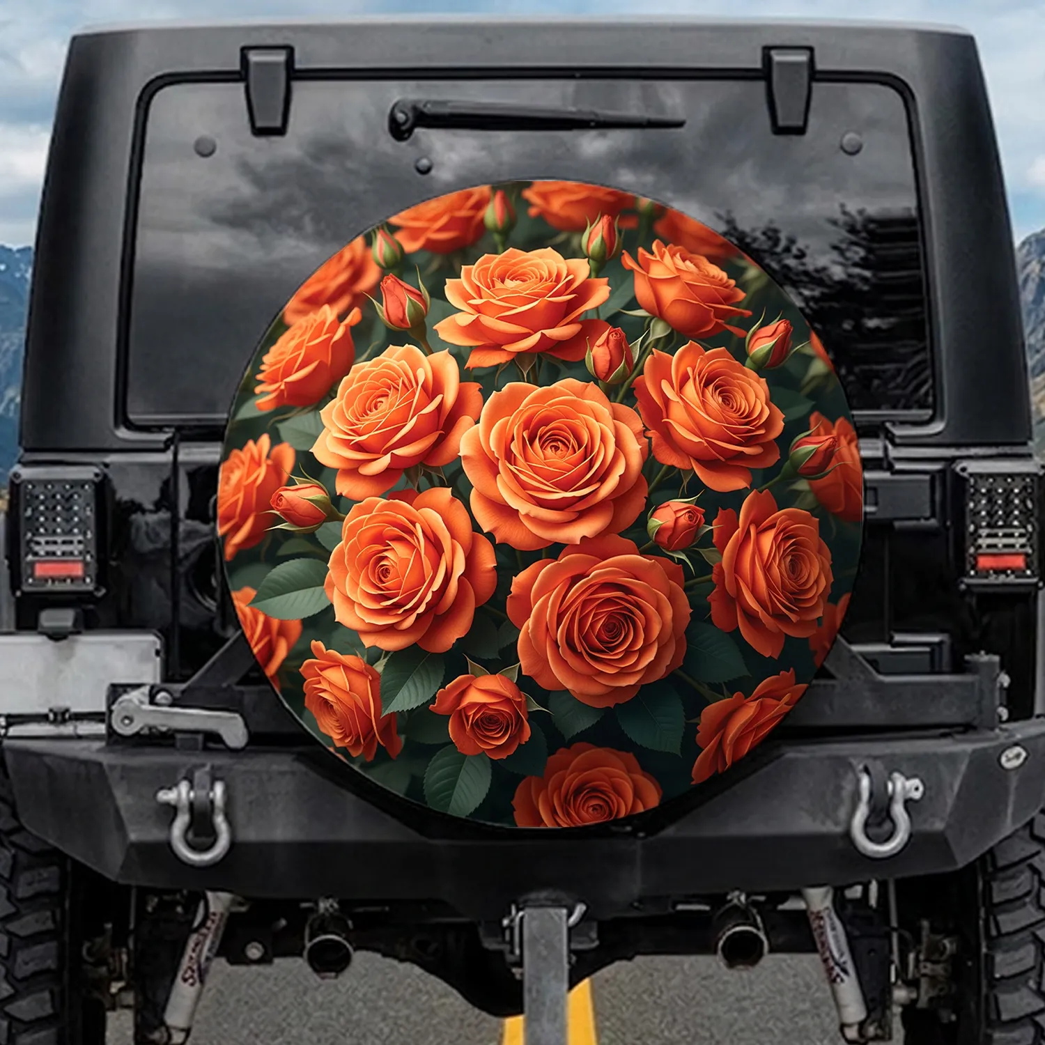 Vibrant Orange Roses Petal Detail Floral Tapestry - Floral Lover Gift Spare Tire Cover - 1