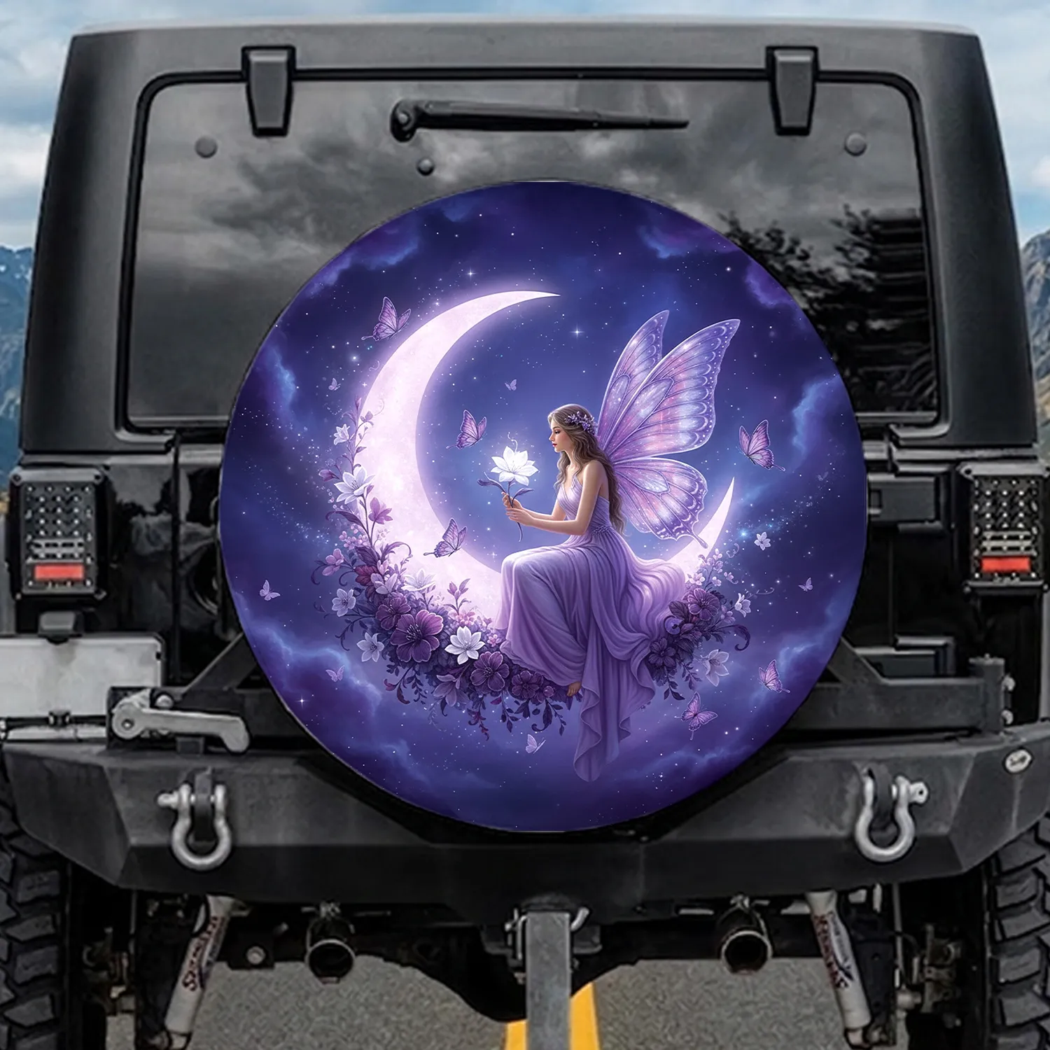 Purple Winged Fairy Crescent Moon Fantasy - Home Decor Gift for Fantasy Lover Spare Tire Cover - 1