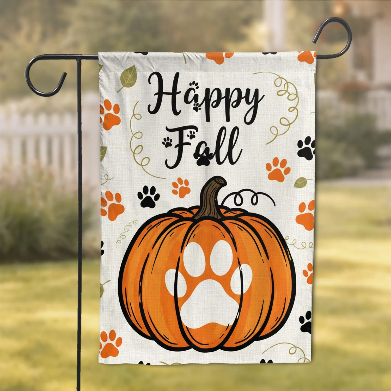 Happy Fall Paw Print Pumpkin - Autumn Decor for Pet Owners Garden Flag - 1
