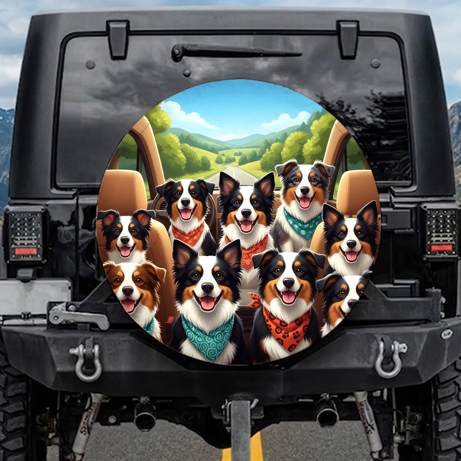 Diverse Happy Dogs Road Trip Adventure - Dog Lover Gift Spare Tire Cover - 1