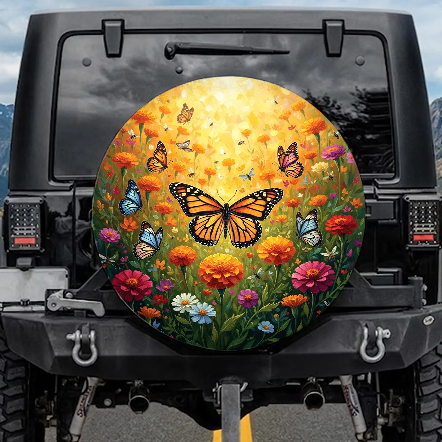 Monarch Butterflies Garden Flowers - Nature Lover Gift for Butterfly Enthusiasts Spare Tire Cover - 1