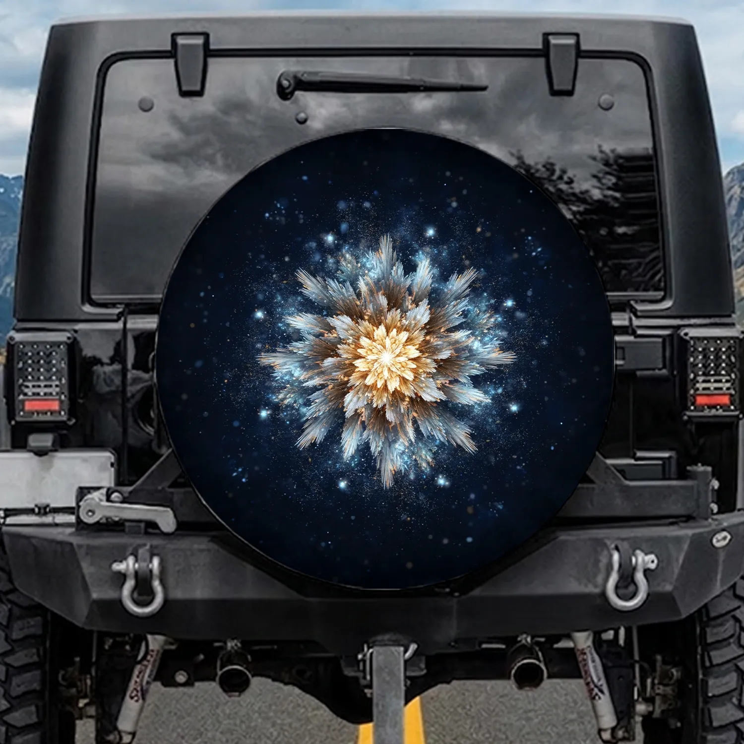 Luminous Crystalline Flower Iridescent Fractal Sparkling - Ethereal Magical Home Decor Spare Tire Cover - 1