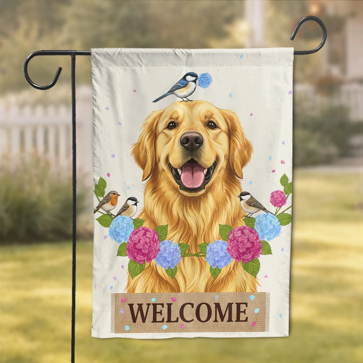 Golden Retriever Hydrangea Welcome - Garden Decor Gift for Dog Lovers Garden Flag - 1