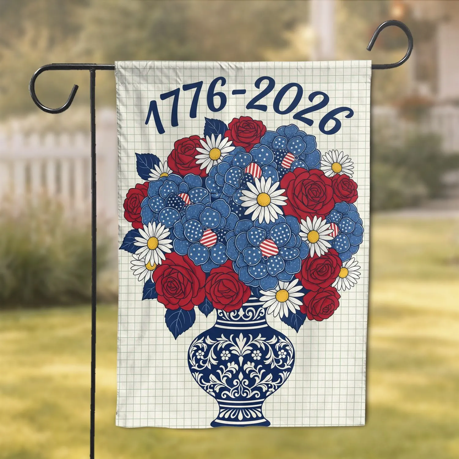 Patriotic Floral Vase 1776-2026 - America's 250th Anniversary Celebration Garden Flag - 1