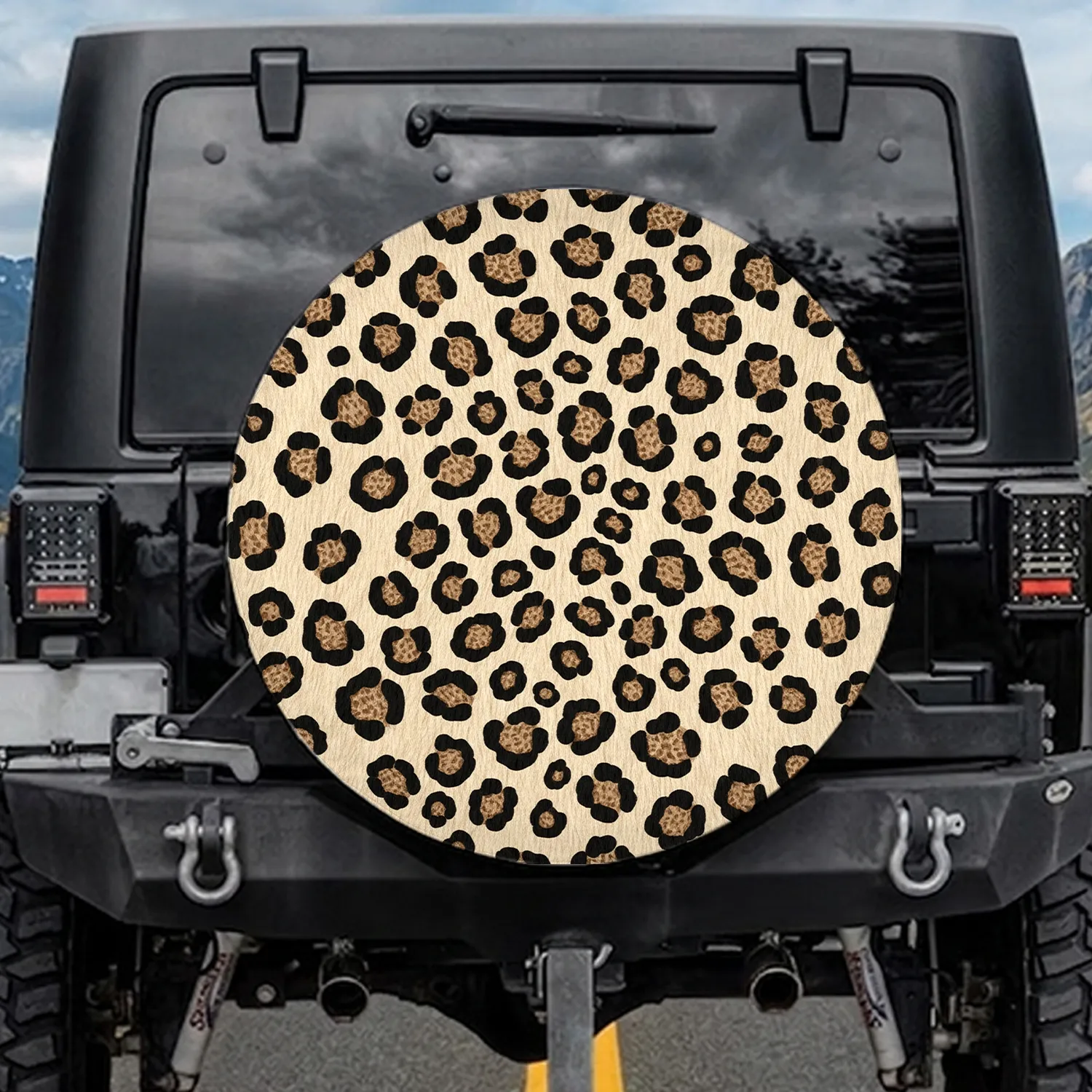Creamy Beige Black Deep Brown Leopard Spots Fur - Adventure Vehicle Accessory Spare Tire Cover - 1