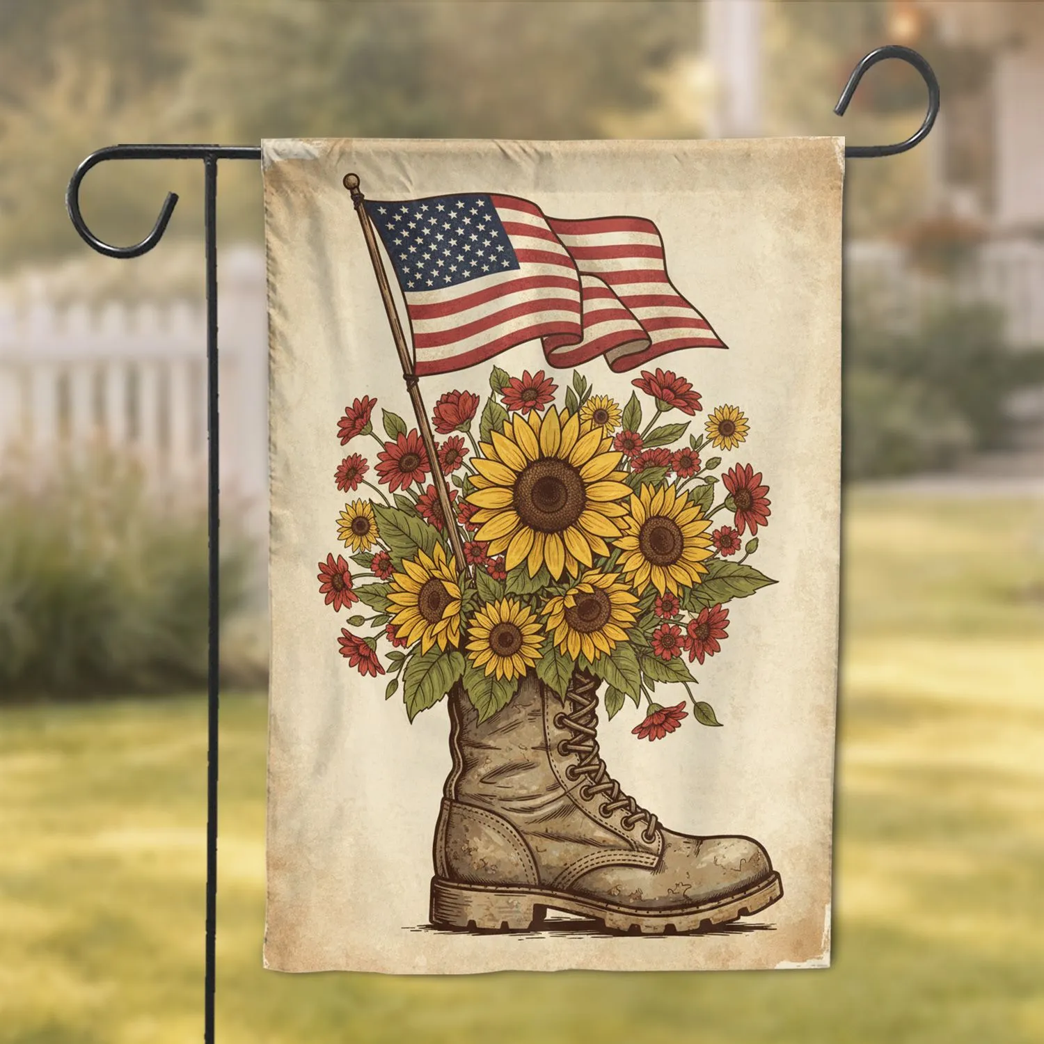 Military Boot Wildflower Planter American Flag - Patriotic Home Decor Gift for Veterans Garden Flag - 1