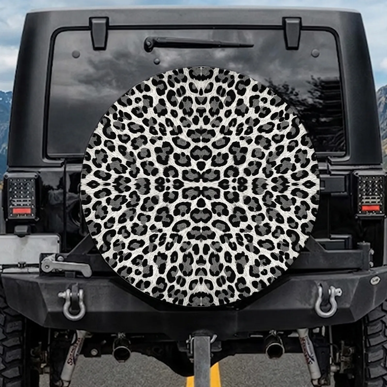 Organic Black Grey Rosettes Leopard Fur Spots - Everyday Vehicle Decor Gift Spare Tire Cover - 1