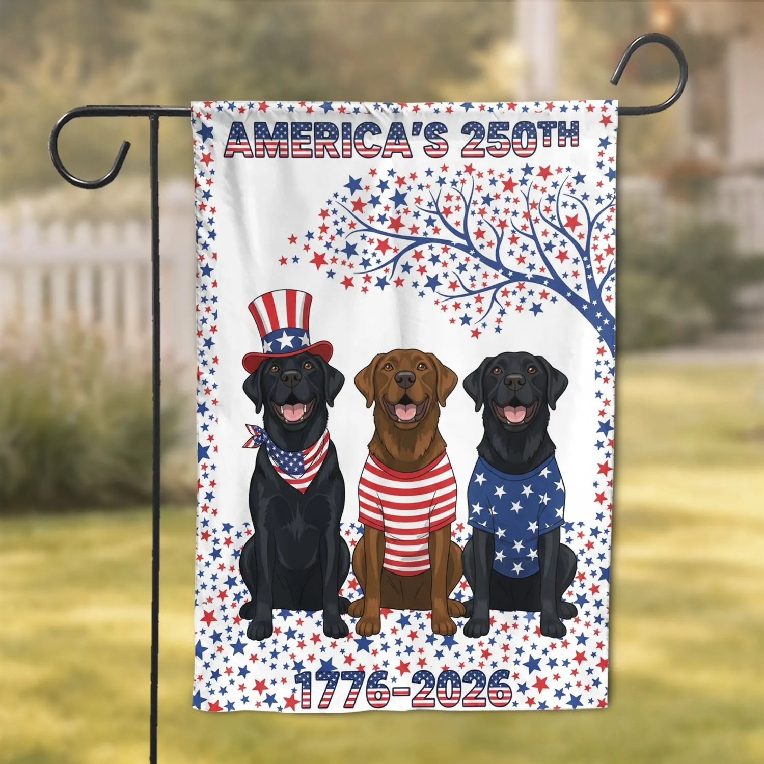 Patriotic Dogs 1776-2026 USA 250th Anniversary - Dog Lover Freedom Gift Garden Flag - 1