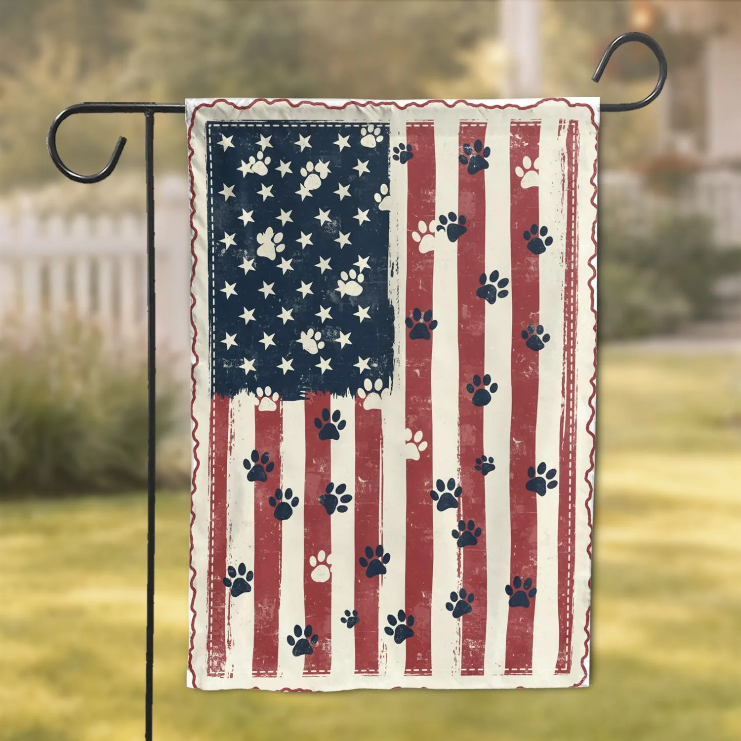 Rustic Distressed Paw Print American Flag - Patriotic Pet Lover Home Decor Gift Garden Flag - 1