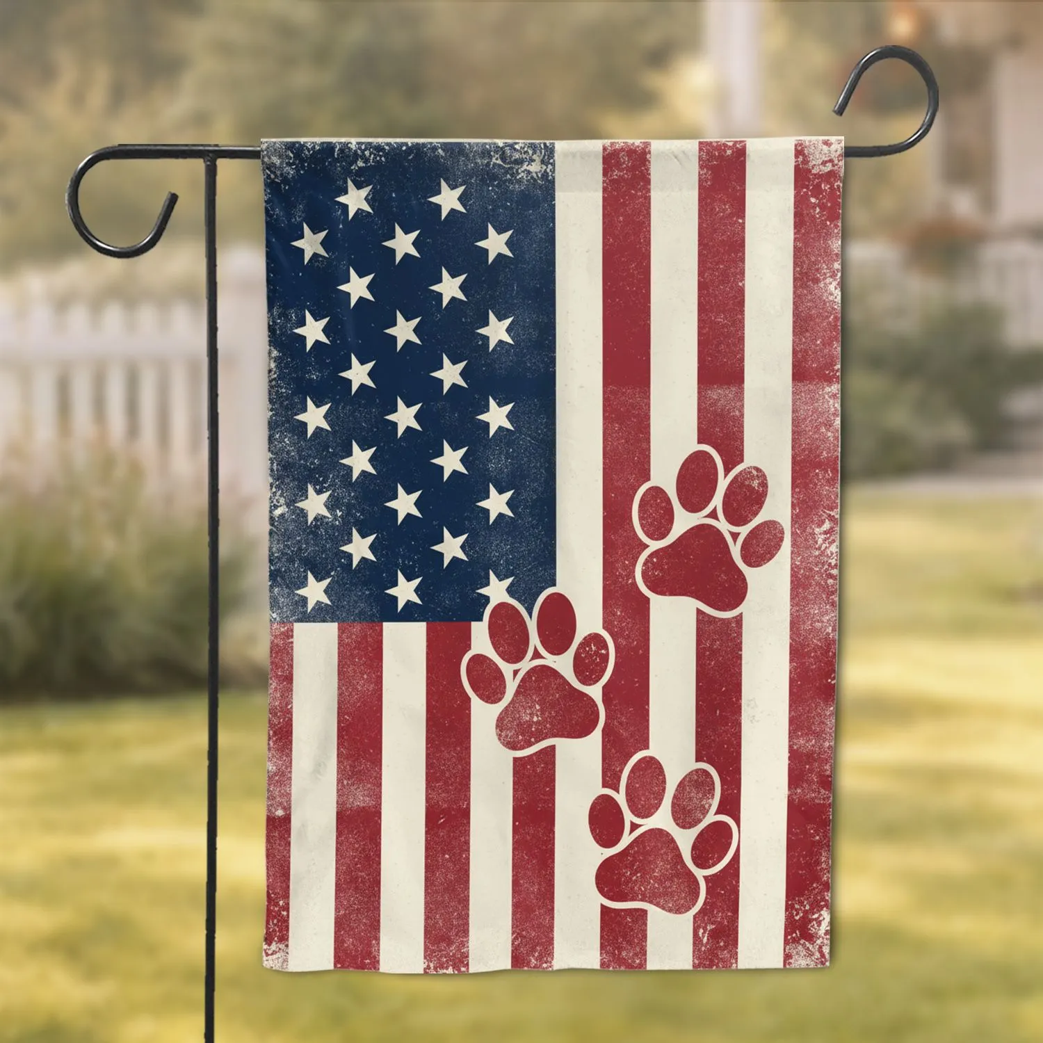 Distressed American Flag Paw Prints Independence Day Home Decor for Veterans Garden Flag - 1