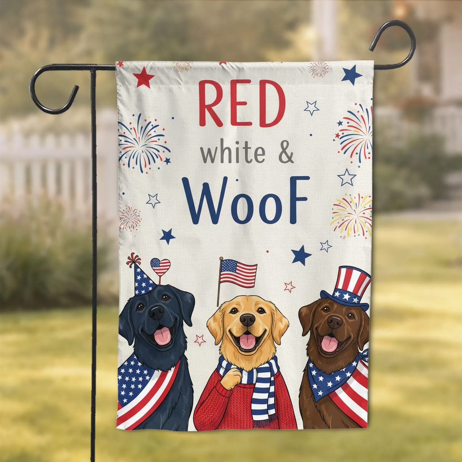 American Flag Labrador Retrievers 'RED white & WOOF' Independence Day Celebration Garden Flag - 1