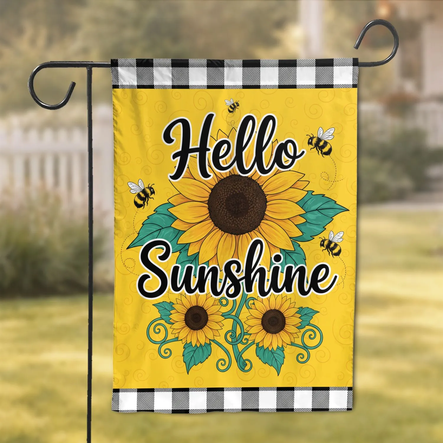 Hello Sunshine Yellow Sunflower Bumblebee - Spring Summer Garden Decor Garden Flag - 1