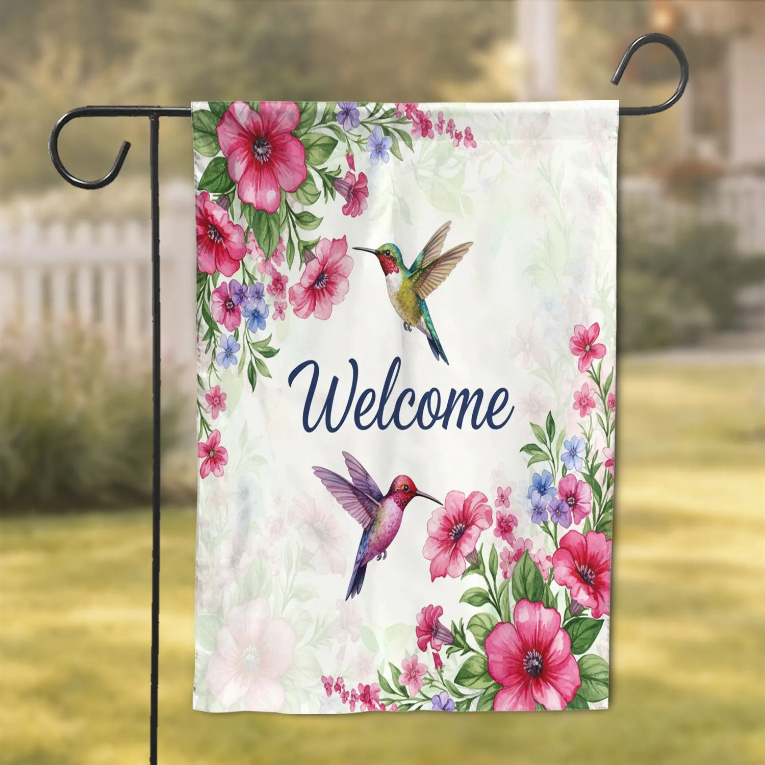 Ruby Throat Hummingbird Welcome Petunia Wildflower - Home Garden Decor Gift for Bird Lovers Garden Flag - 1