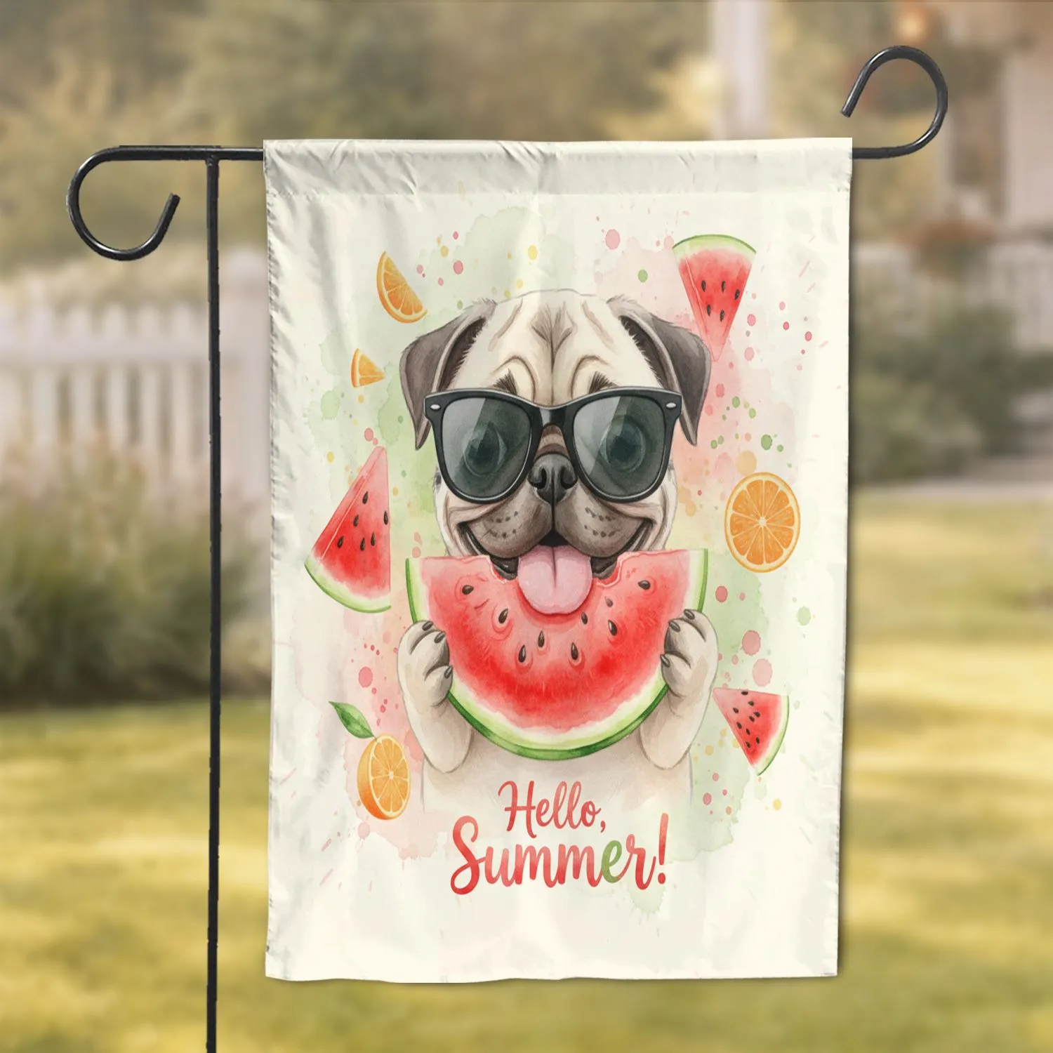 Pug Puppy Watermelon Sunglasses Citrus - Summer Home Decor Gift for Dog Lovers Garden Flag - 1