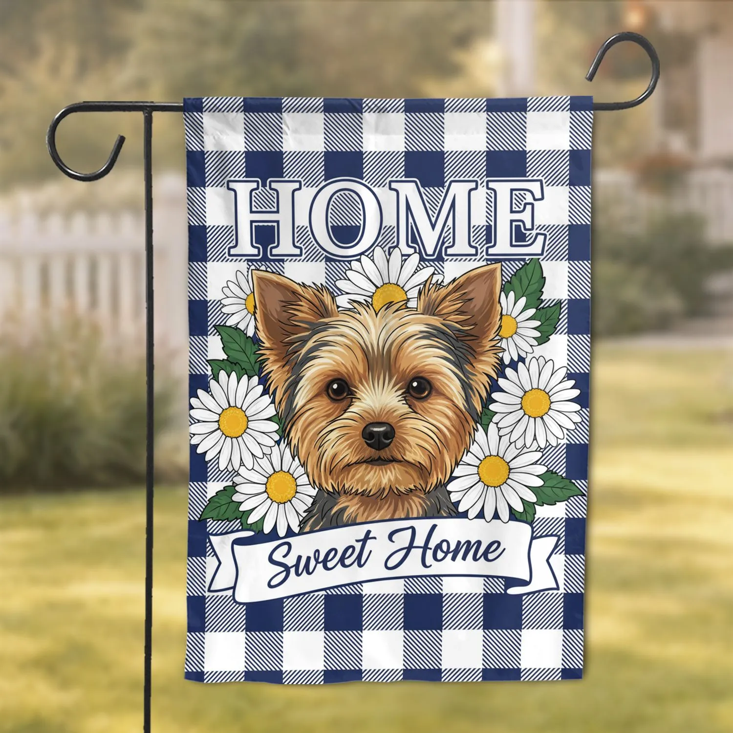 Yorkshire Terrier Daisy Buffalo Plaid Home - Farmhouse Dog Lover Decor Garden Flag - 1