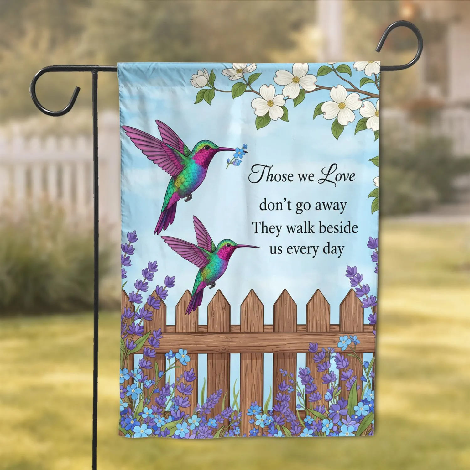 Hummingbirds Forget-Me-Not Lavender Lupine Memorial Quote - Sympathy Remembrance Gift Garden Flag - 1