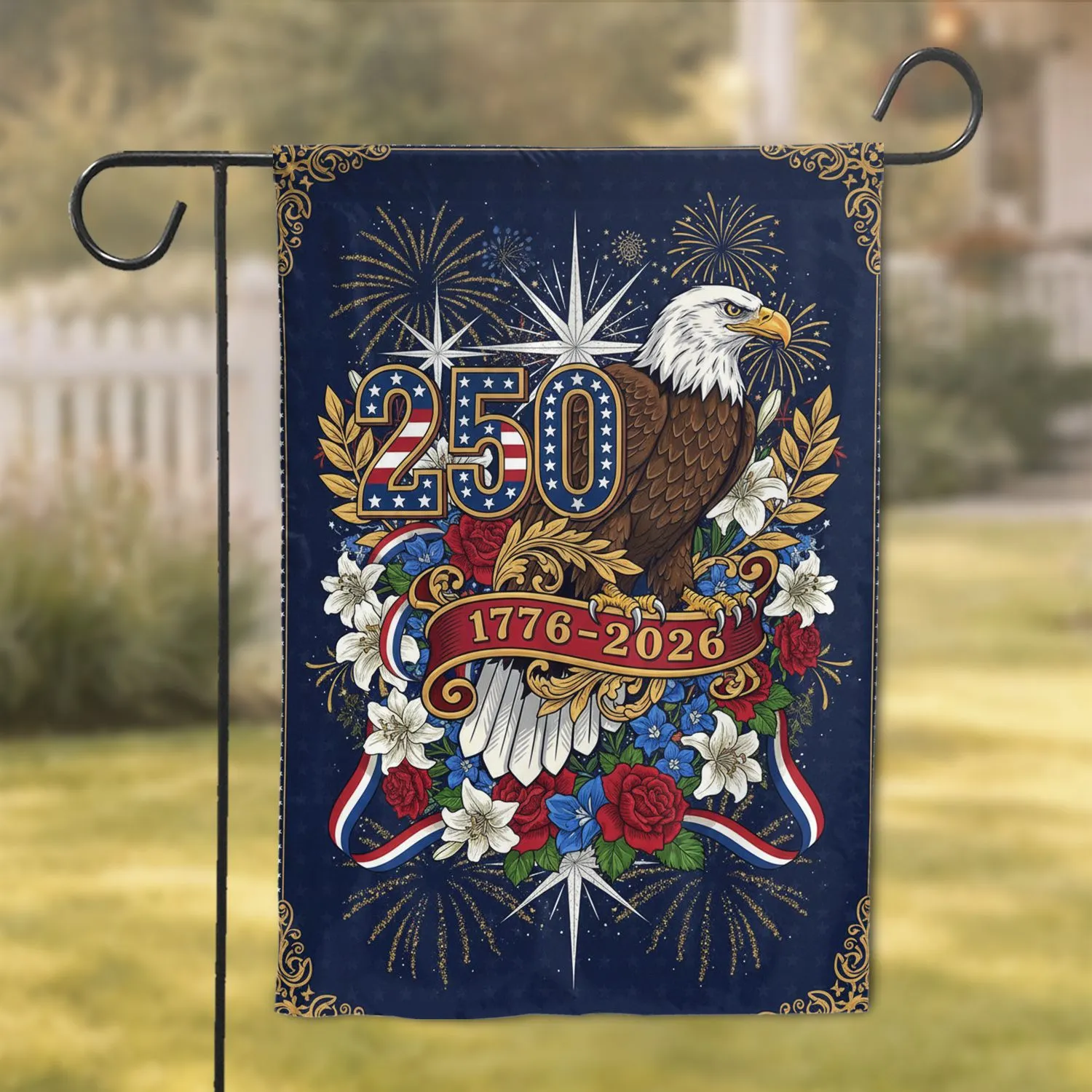 Bald Eagle 250 Emblem Patriotic Flowers - USA 250th Anniversary Independence Day Gift for Veterans Garden Flag - 1