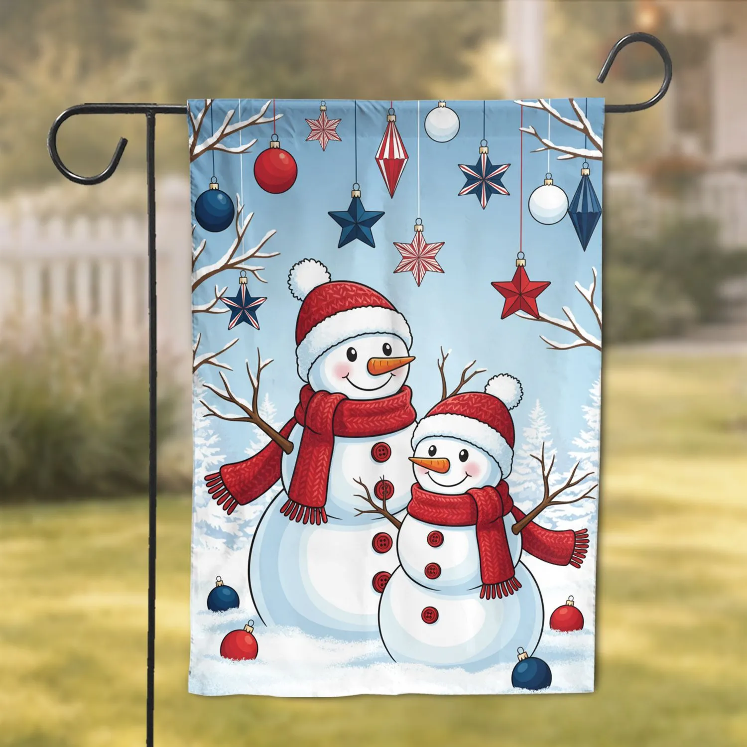 Snowmen Pink Hats Scarves Glitter Ornaments Christmas Holiday Garden Flag - 1