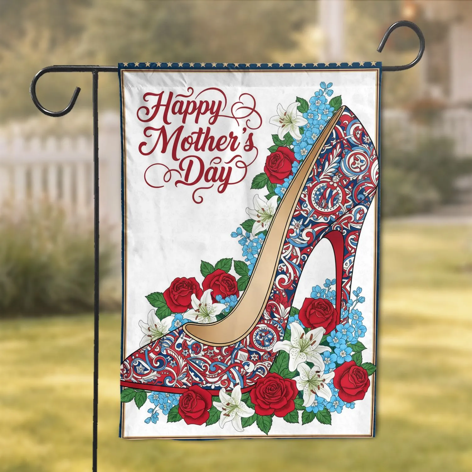 Happy Mother's Day Dark Blue Stiletto Shoe Garden Flowers - Mother's Day Gift Garden Flag - 1