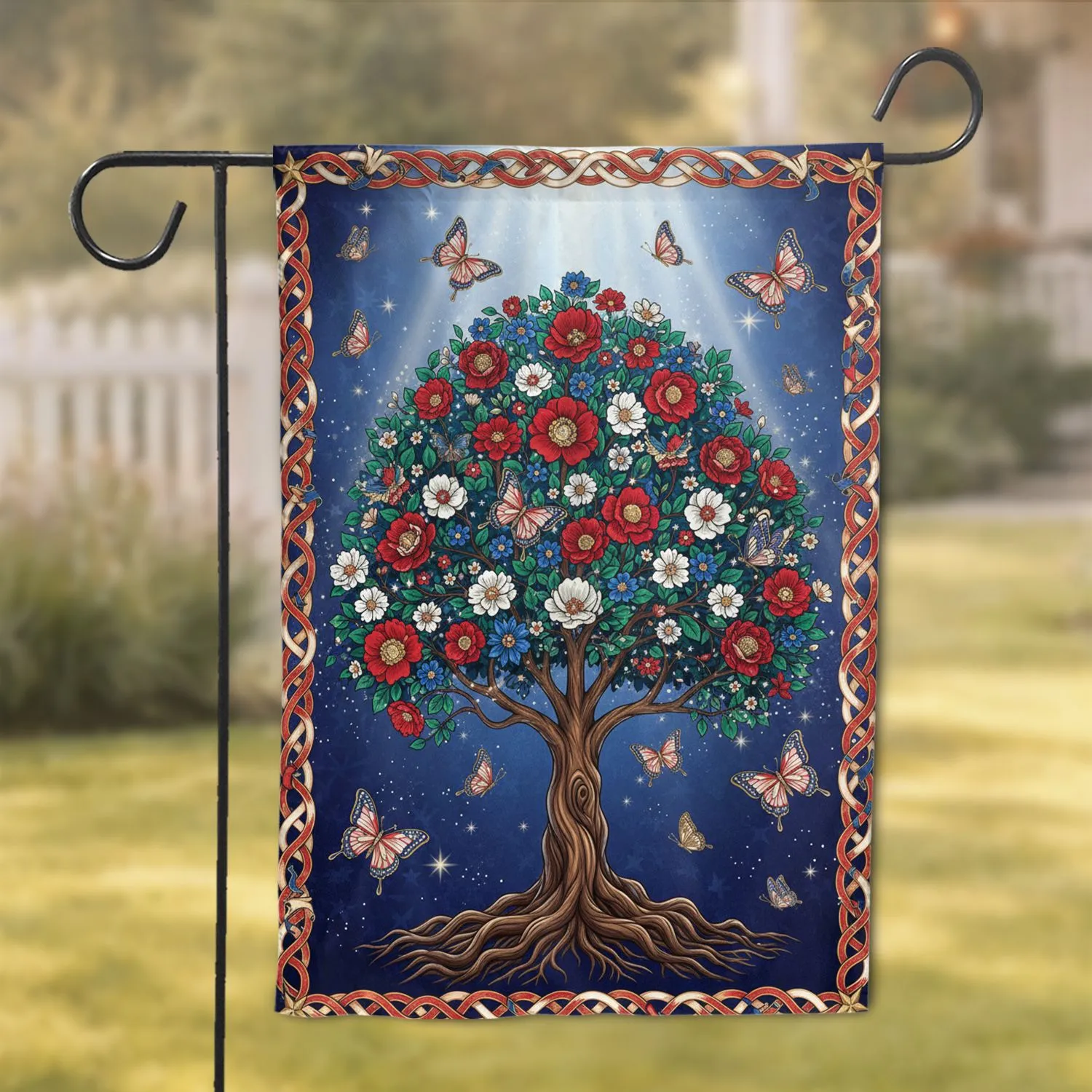 Ancient Tree Blossoms Butterflies Golden Glow - Outdoor Living Decor Garden Flag - 1
