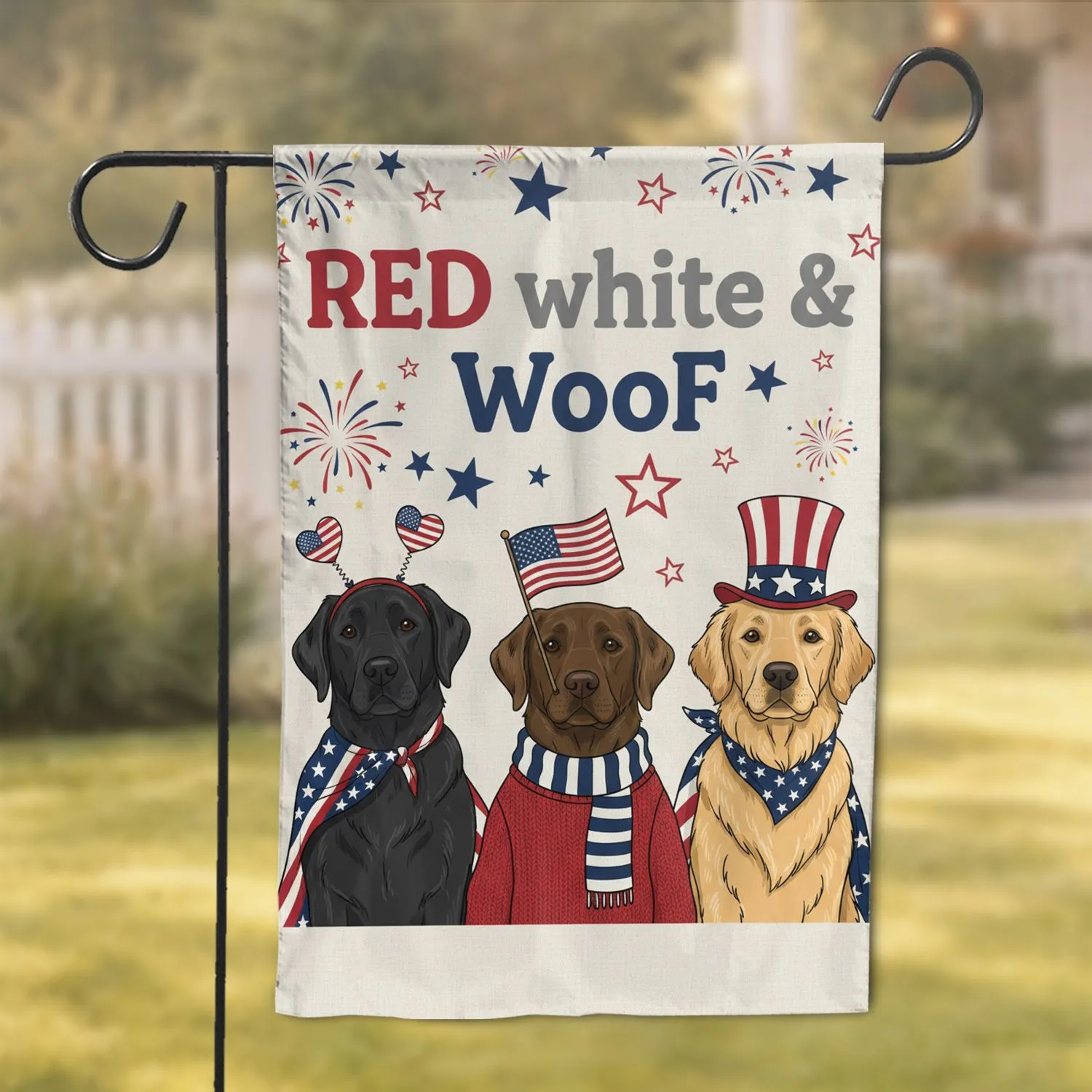 Red White & Woof Patriotic Dogs - Independence Day Home Decor Gift Garden Flag - 1