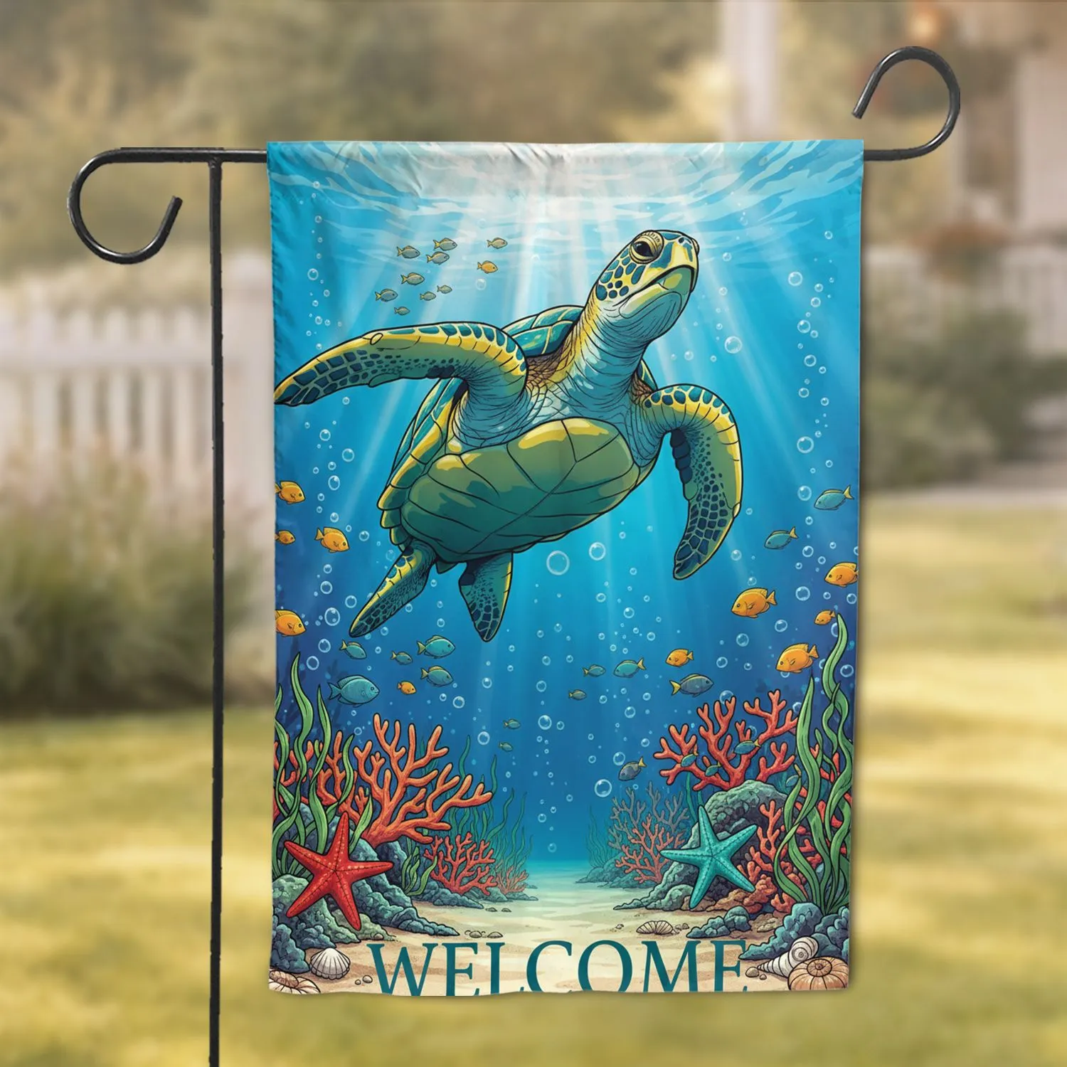 Sea Turtle Welcome Ocean - Vibrant Underwater Coral Reef Home Decor Garden Flag - 1