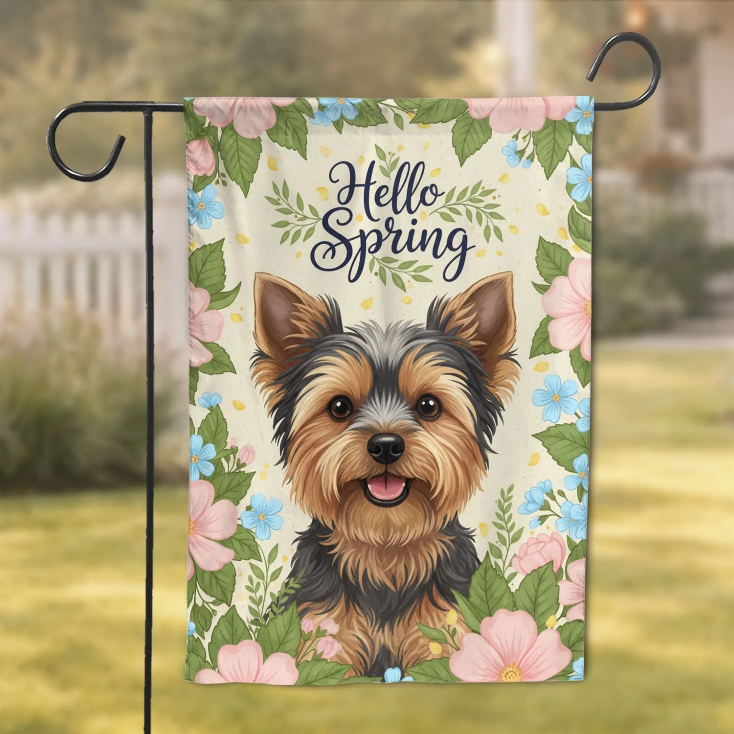 Yorkshire Terrier Spring Flowers Hello Spring - Spring Season Home Decor Gift for Dog Lover Garden Flag - 1