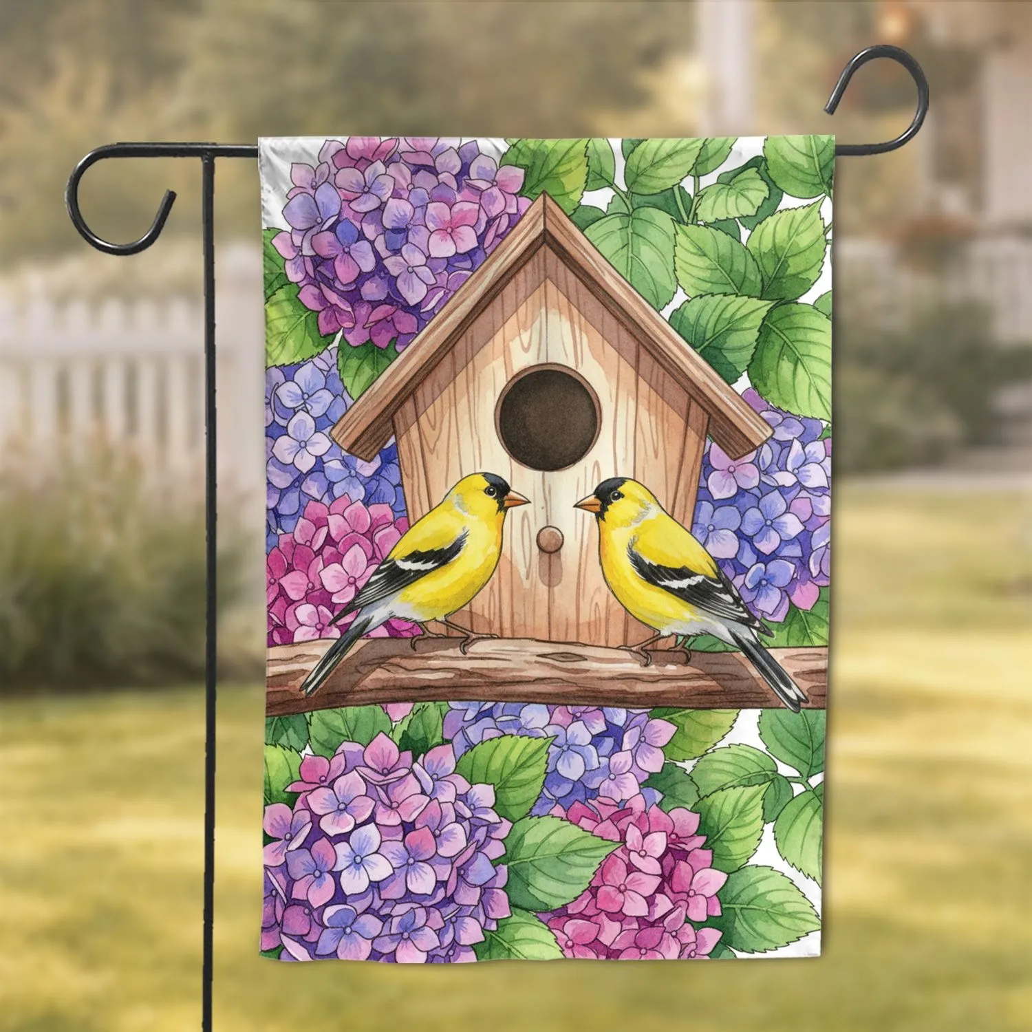 Goldfinch Birds Birdhouse Hydrangea - Home Decor Gift for Bird Lovers Garden Flag - 1