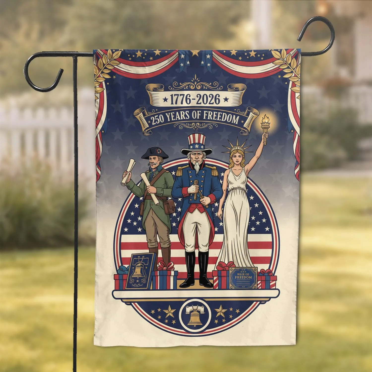 Colonial Soldier Lady Liberty 1776-2026 - America 250th Anniversary Home Decor Garden Flag - 1