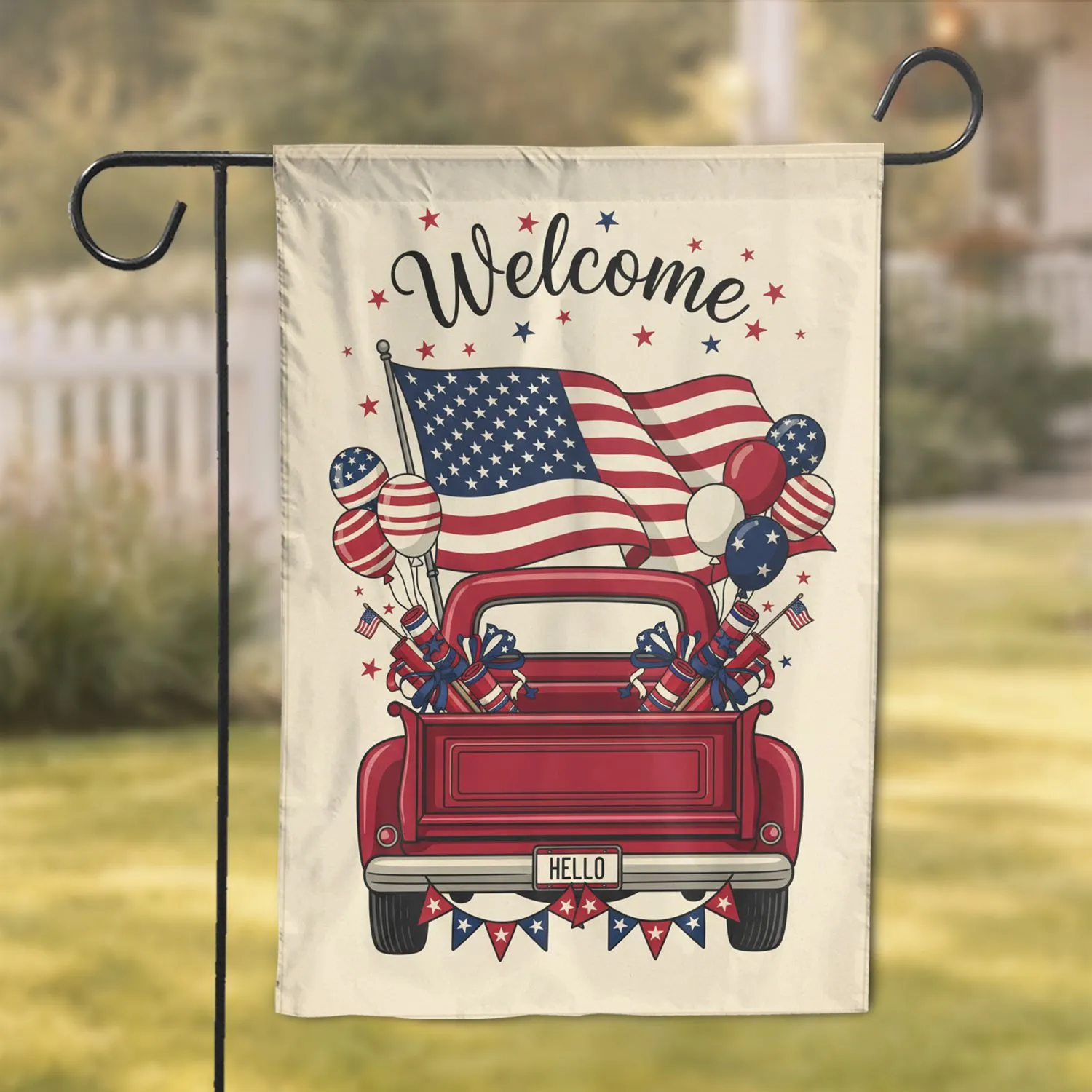 Vintage Pickup Truck American Flag Welcome - America's 250th Anniversary Independence Day Garden Flag - 1