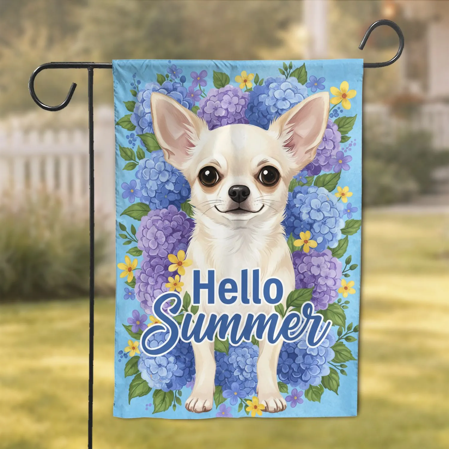 Chihuahua Hydrangea Hello Summer - Summer Seasonal Home Decor for Dog Lovers Garden Flag - 1