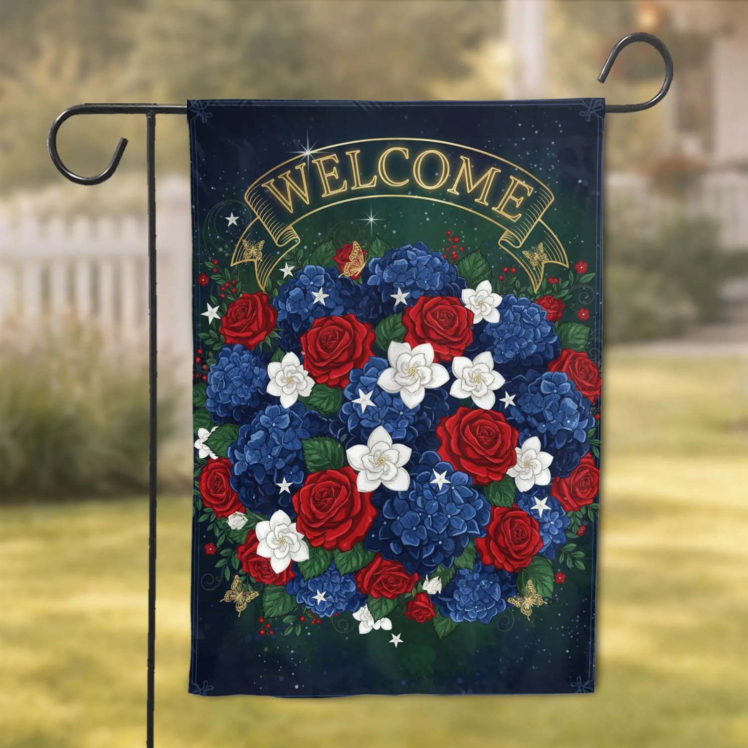 Garden Welcome Blue Purple Hydrangea Lavender Butterflies - Home Decor Gift Garden Flag - 1