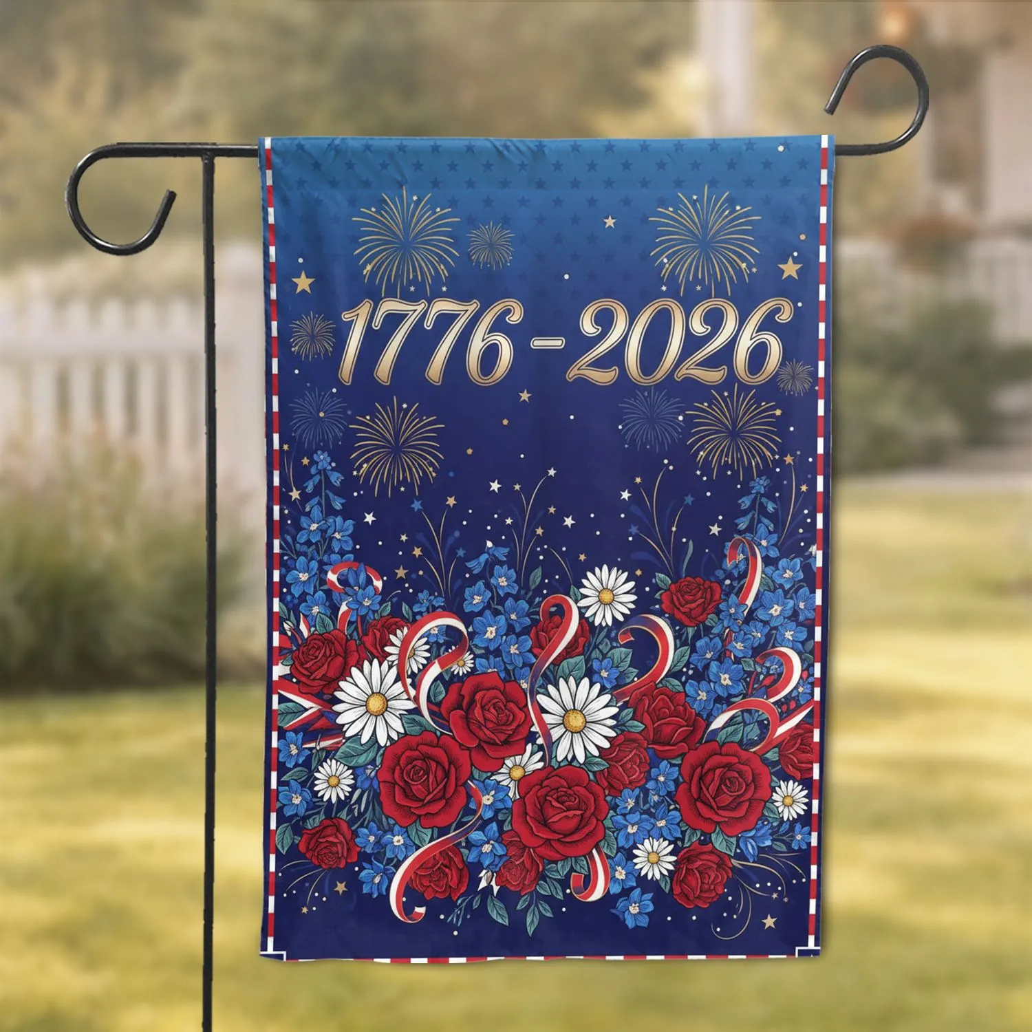 America 250th Anniversary Floral 1776-2026 - Independence Day Gift for Veterans Garden Flag - 1