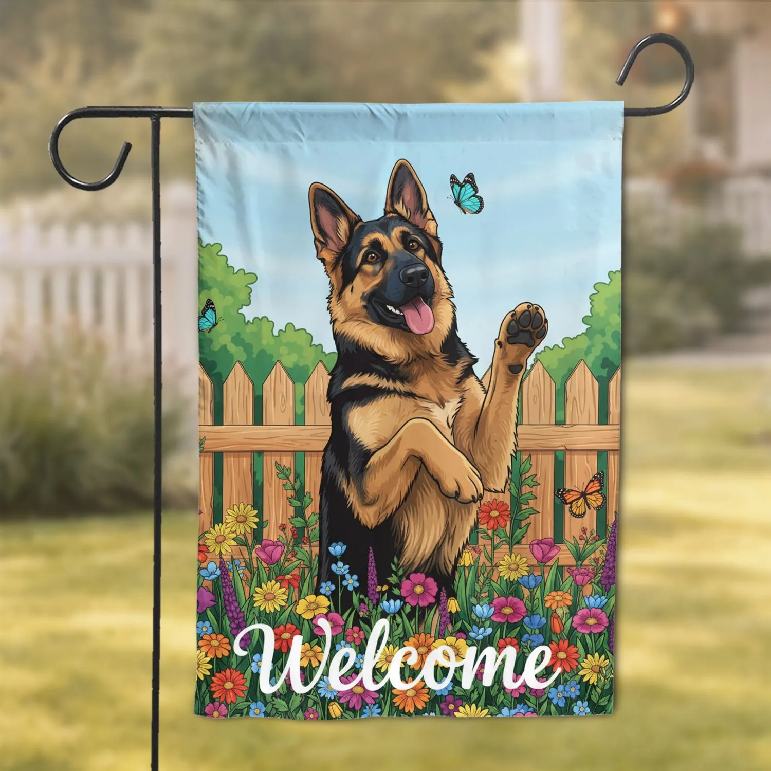 Patriotic German Shepherd Welcome Flowers - Dog Gift Garden Flag - 1