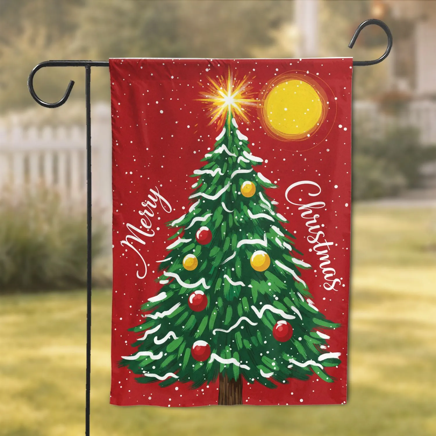 Merry Christmas Tree Glowing Star - Holiday Home Decor Garden Flag - 1