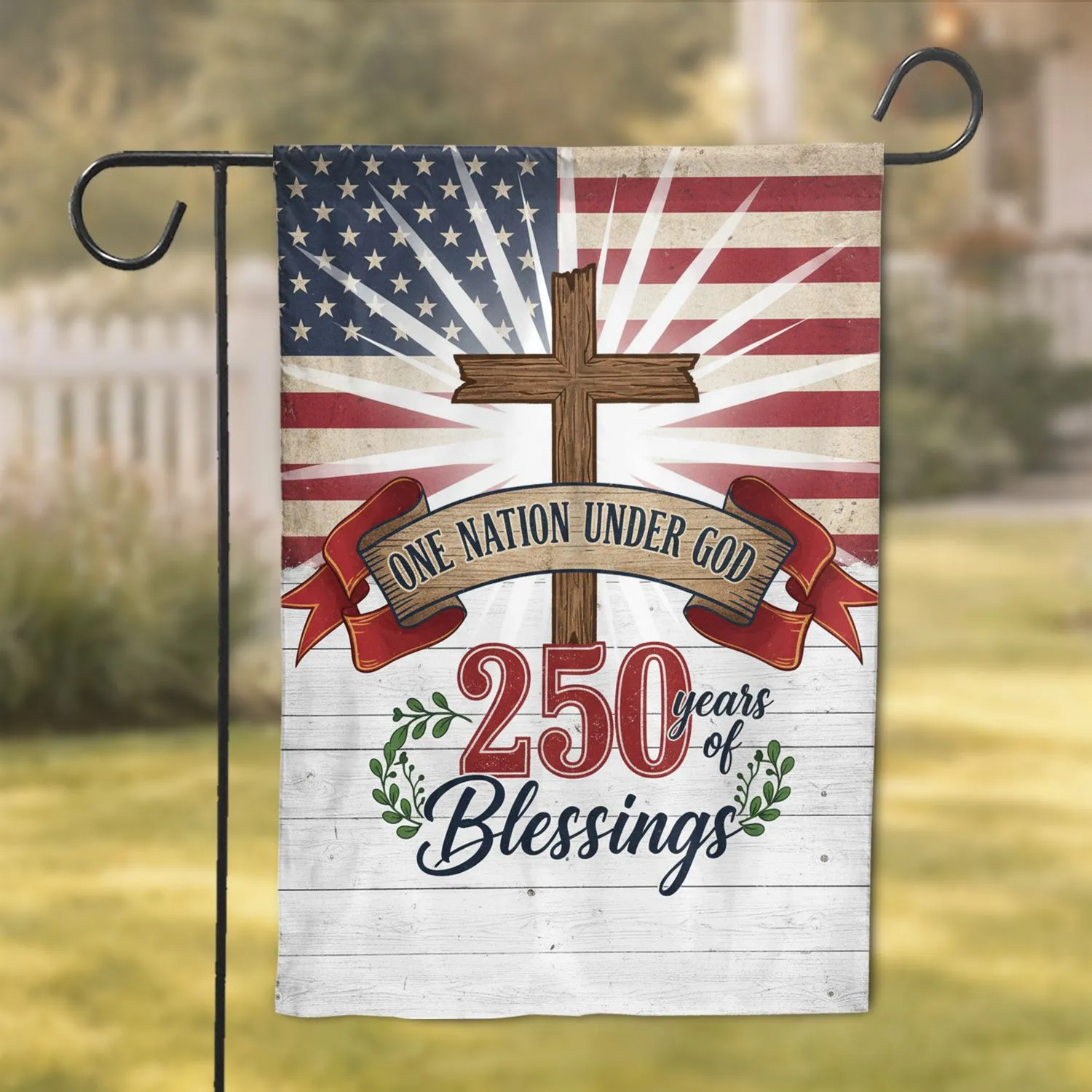 Christian Cross American Flag 250 Years Blessings - USA 250th Anniversary Garden Flag - 1
