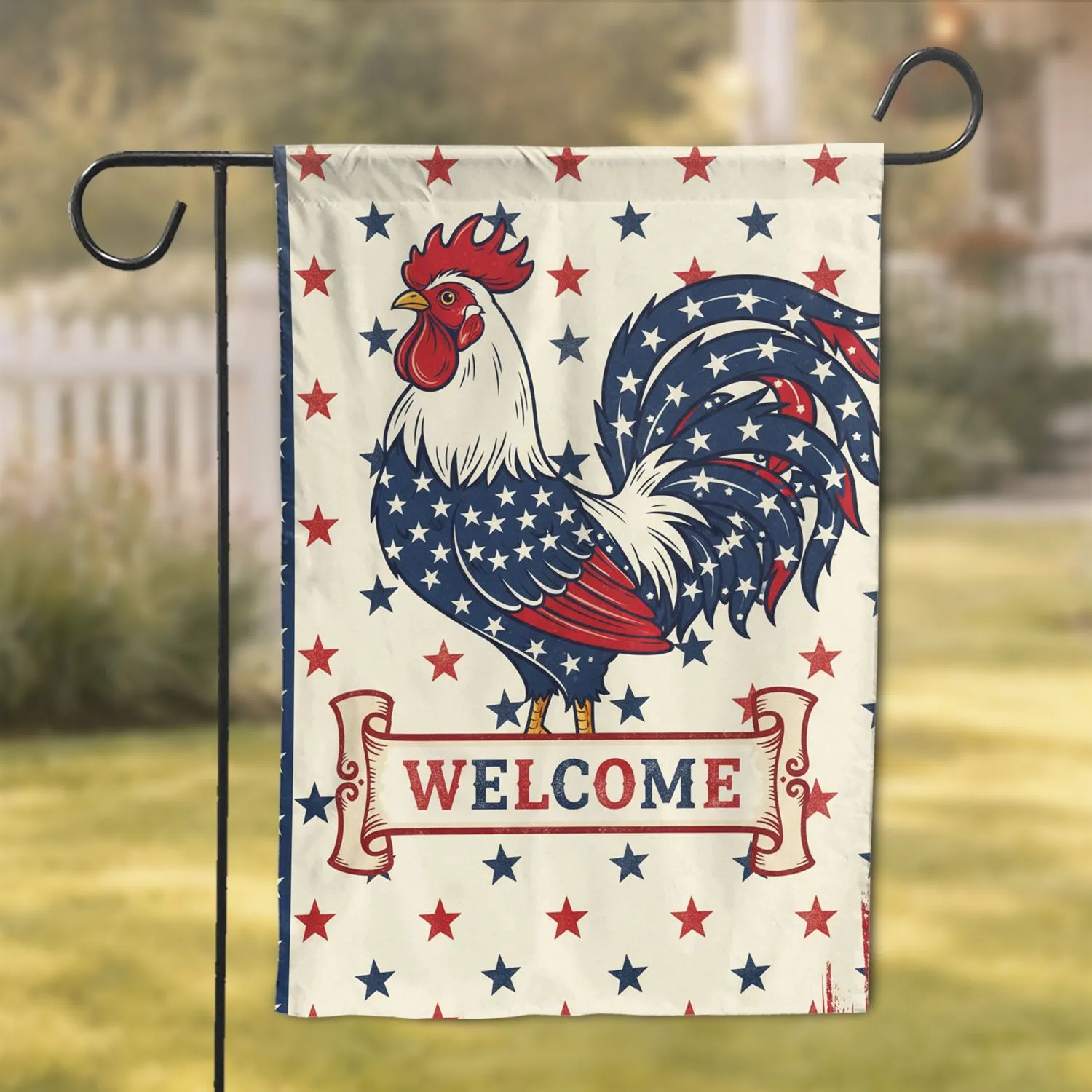 Yellow-Eyed Rooster Patriotic American Flag Welcome - Home Decor Independence Day Gift Garden Flag - 1