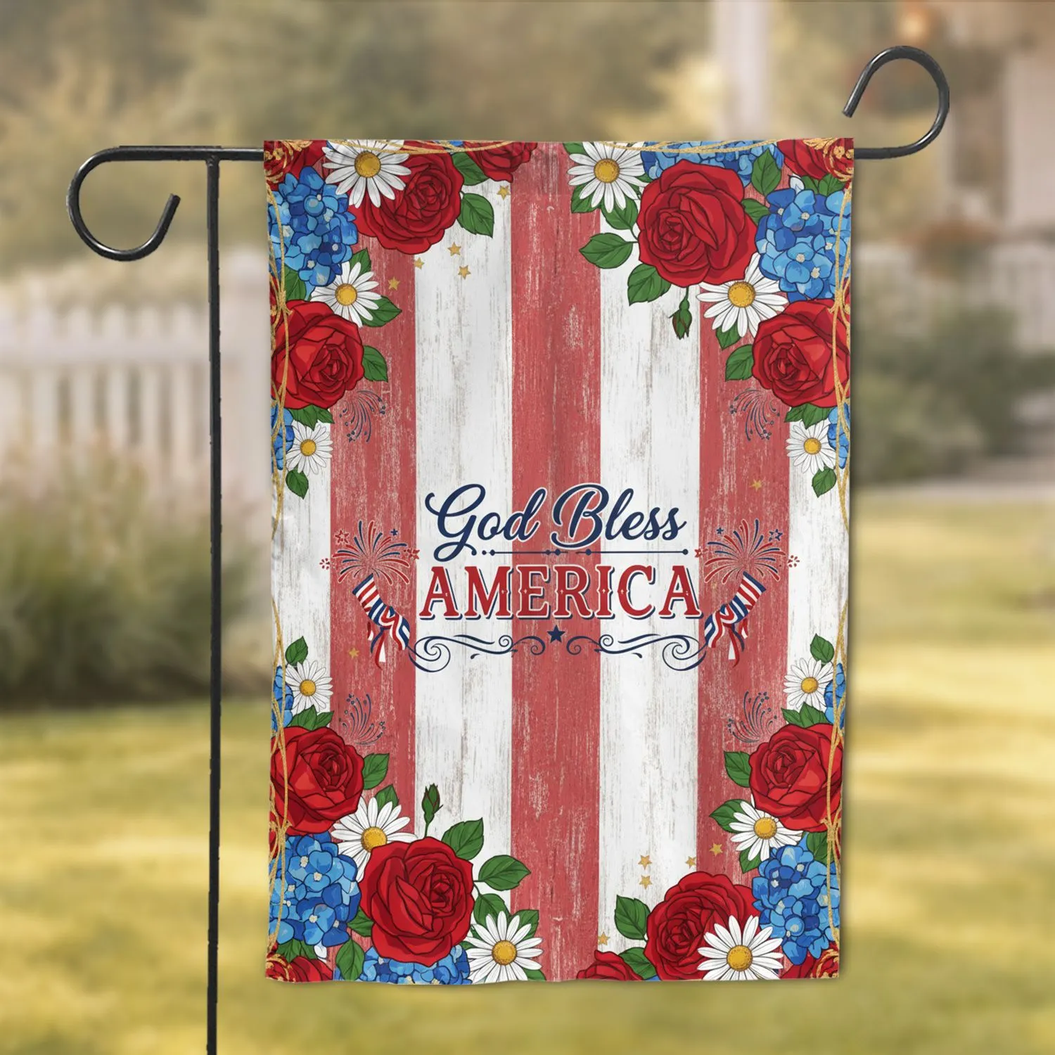 God Bless America Floral American Flag - Independence Day 250th Anniversary Garden Flag - 1