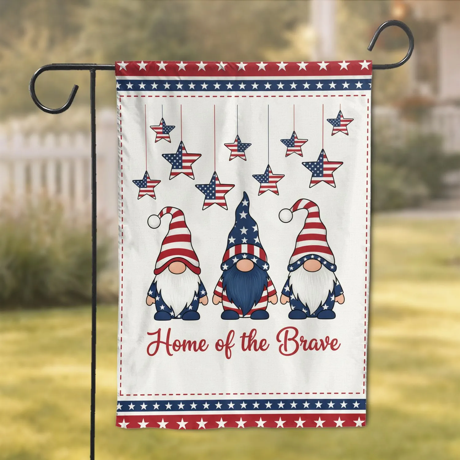 Patriotic Gnomes Stars Home of the Brave - USA Anniversary Independence Day Garden Flag - 1