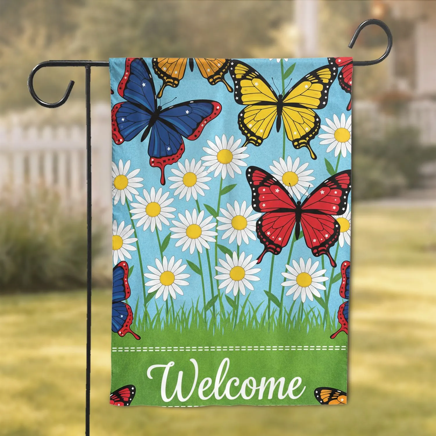 Butterflies Welcome Daisy Garden - Outdoor Home Decor Gift Garden Flag - 1